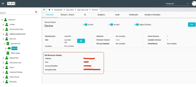 Ajax SIA-DC09 Receiver Details